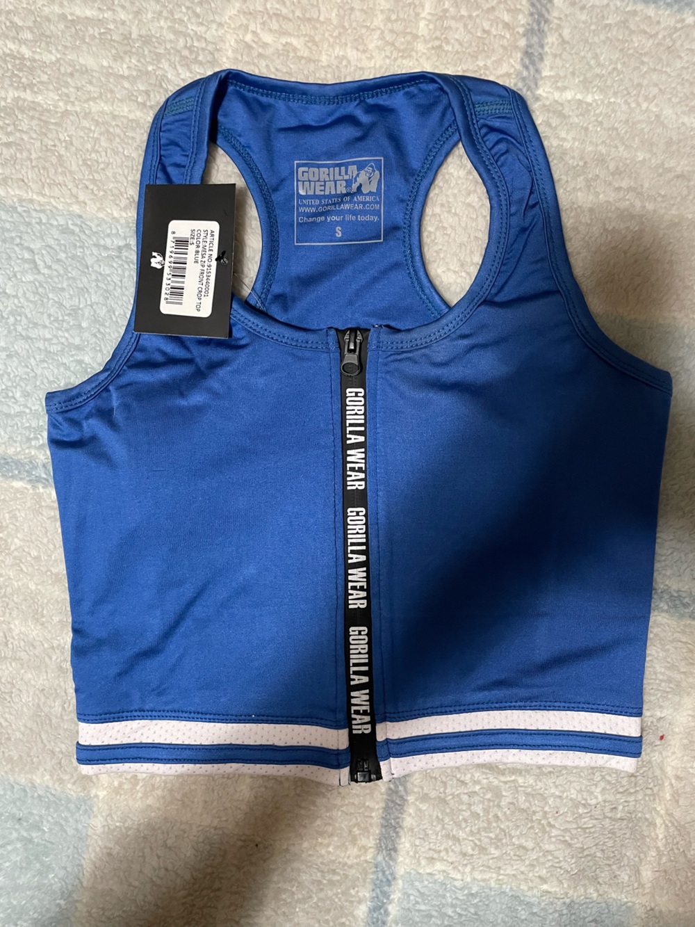 Blue Front-Zip Athletic Crop Top